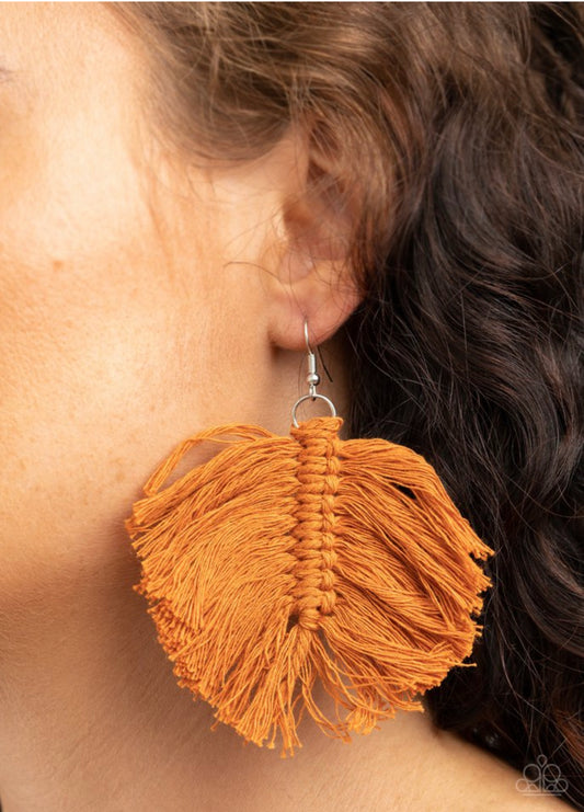 Paparazzi ~ Macrame Mamba ~ Brown Earrings