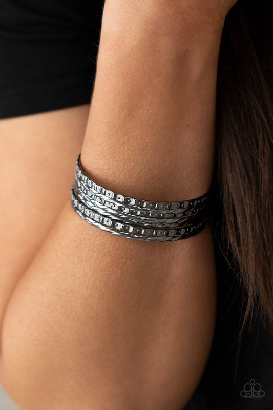 Paparazzi ~ Back-To-Back Stacks ~ Black Bracelet